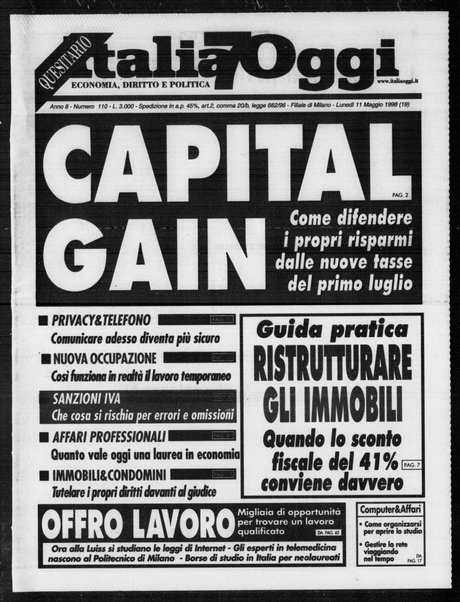 Italia oggi : quotidiano di economia finanza e politica